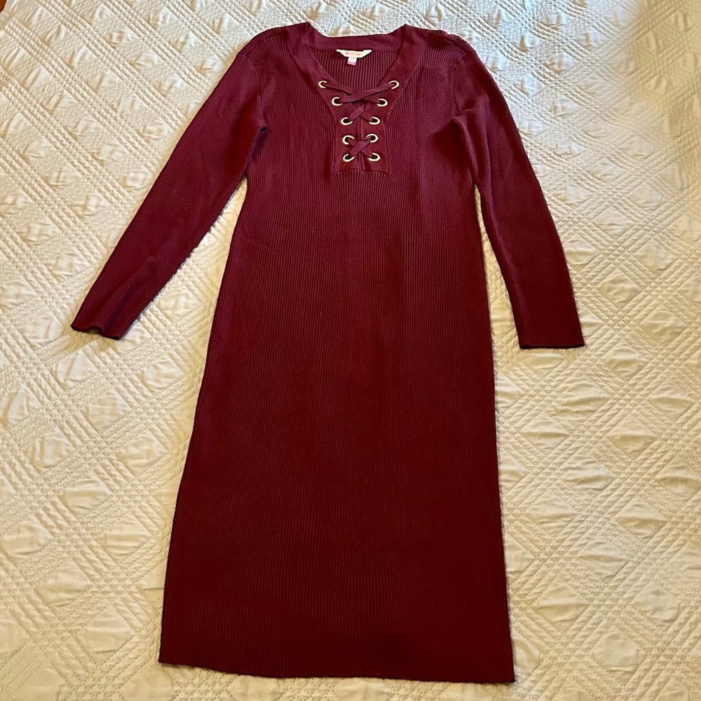 NO BOUNDARIES Juniors Burgundy Ribbed Sweater Dress, Size XL (15-17), EUC